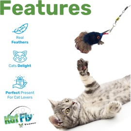 Kat Fly 3 Inch Handmade Cat Toy Teaser Wand Refill Turkey - Brown with Feathers Natural Material Toy, Hunting Instinct Play, Interactive Exercise Attachment for Indoor Cats