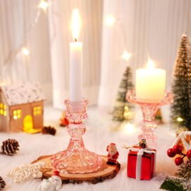 Maxcheck Set of 6 Clear Candlestick Holders Taper Glass Candle Holder Decorative Candle Stand for Wedding Party Table Centerpiece Valentine's Day Anniversary Festival Home Decor(Pink)