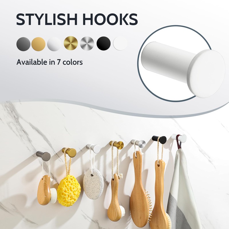 SAYAYO Coat Hooks Wall Mounted White 4PCS SUS304 Stainless Steel
