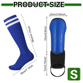 Partideal Children's Football Shin Pads with 1 Pair of Football Socks, Adjustable Shin Pads with Ankle Protection for Boys and Girls from 3-7 Years (Blue)
