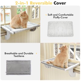 Zoratoo Window Sill Mount Cat Perch for Indoor Cats, One-Step Sliding Clamping Slot Adjustment Cat Hammock with Removable Two Fabrics Cover, No Suction Cups Cat Bed for Windowsill & Bedside (XL)