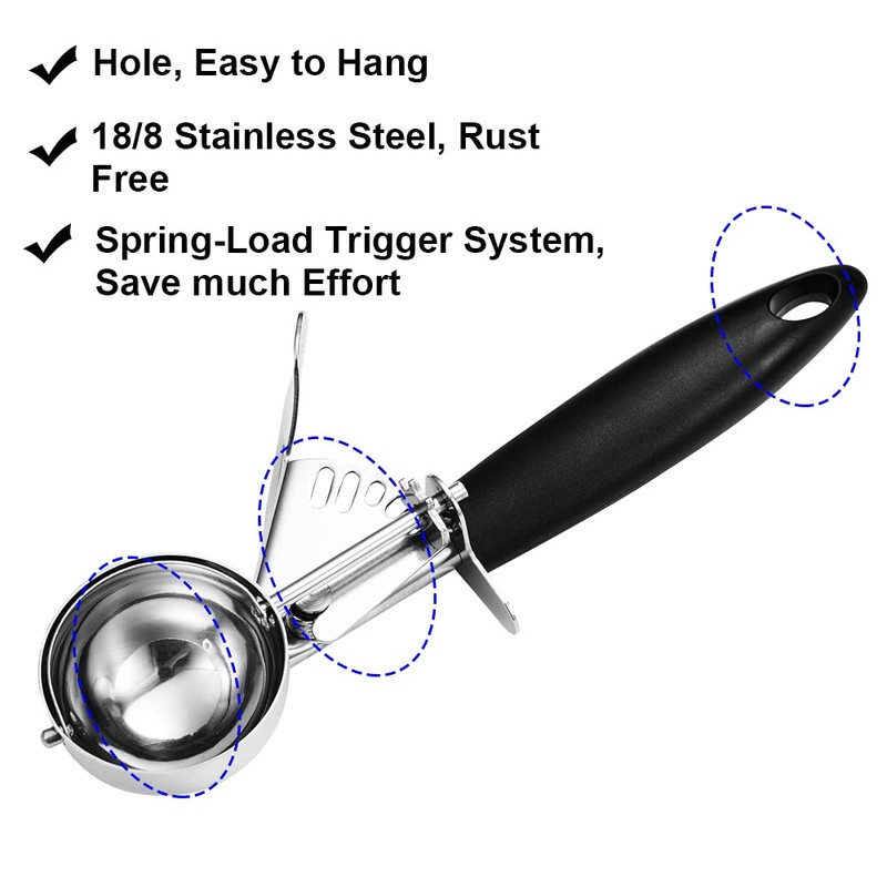 Saebye Cookie Scoop Set, Ice Cream Scoop with Trigger, 18/8