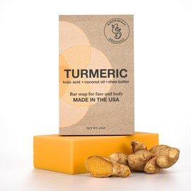 Amphibian Organics Turmeric Soap - with Kojic Acid, Coconut Oil, Shea Butter, Organic & Natural Ingredients, Vegan, For All Skin Types, Made in USA