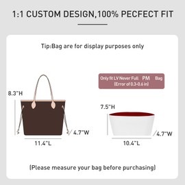 OAikor Purse Organizer Insert Compatible with Lv Neverfull PM and More, Premium DupontPaper Lighgtweight Bag Liner Diveider Shaper for Tote Handbags, White-red/M