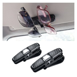 GLSOWEE 2PCS Glasses Holders for Car Sun Visor, Glasses Clip Organizer, Sunglasses Eyeglasses Mount with Ticket Card, Car Sun Visor Double-Ends Clip, 180 Degree Rotational Car Glasses Holder