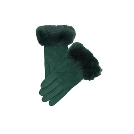 QUEEN HELENA Ladies Winter Warm Elegant Suede Soft Fur Gloves G03-1, petrol