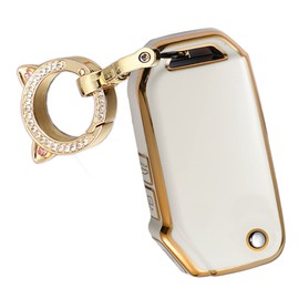 ontto 3-Button Key Fob Shell with Keychain Compatible with Kia Flip Folding Remote Durable TPU Key Housing for Forte Seltos Soul Sportage Sorento Cerato Telluride Beige