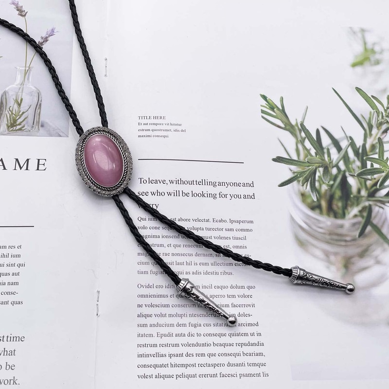 BRBAM Oval Natural Stone Pendant Bolo Tie Necklace Retro Gothic