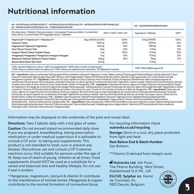 Nutravita Calcium Magnesium & Zinc with Vitamin D D3 Copper