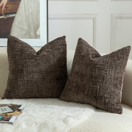 Mandioo Pack of 2 Solid Decorative Soft Chenille Coffee Cushion Covers 45x45cm 18x18 Inch Lumbar Accent Solid Throw Pillow Case Soft Cozy Luxury Pillow Covers for Sofa Couch Bedroom