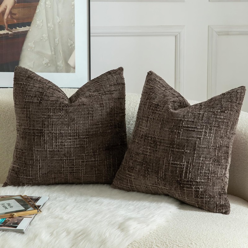Mandioo Pack of 2 Solid Decorative Soft Chenille Coffee Cushion
