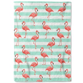 coedoaes Cute Flamingo Fleece Blanket,50x60in,Pink Watercolor Flamingos Aqua White Striped Throw Blankets,Soft Cozy Lightweight, Ideal for Bed Living Room Home Beach Summer Lovers Decor,Gifts