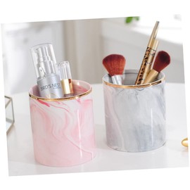 Operitacx Makeup Brush Writing Materials Holder Pencil Holder Makeup Storage Organizer Bathroom Organizer Makeup Case Pen Holder Stationery Organizer Storage Box Pink Marbling Bucket