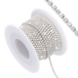 sourcing map 10 Yard Crystal Rhinestone Close Chain Trim, Crystal Rhinestone Diamond Strips for Jewelry Making, DIY, Rhinestone Bling Sewing Embellishments, Silver Rhinestone with Silver Base