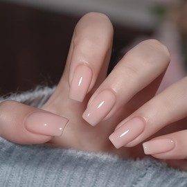 24Pcs Short Square Light Pink False Nails,Glossy Pure Color Collection,Square Press on Nails with Elegant Design,Full Cover Acrylic Stick on Nails for Women Girls Daily Wear (Light Pink, One Size)