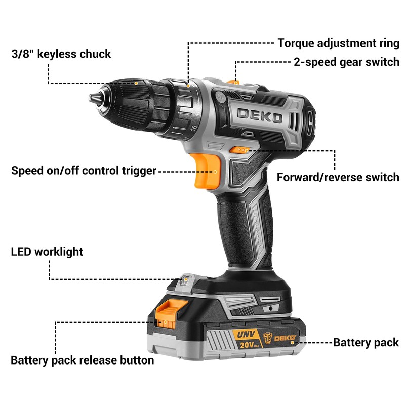 Power Drill Cordless: DEKO PRO Cordless Drill 20V Electric Power