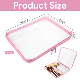 Chanumetal 2 Pack Clear Hard Shell Zipper Case, Clear Zipper Case, Storage Box, Travel Bag Makeup Bag for Cosmetics Office Supplies Small Items Accessories (Large)