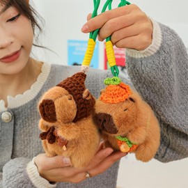 Ditucu 2 Pcs Knit Capybara Plush Keychain Toys Kawaii Capibara Stuffed Animals Dolls Pendant for Backpack Decoration Gift for Kids 4 inch