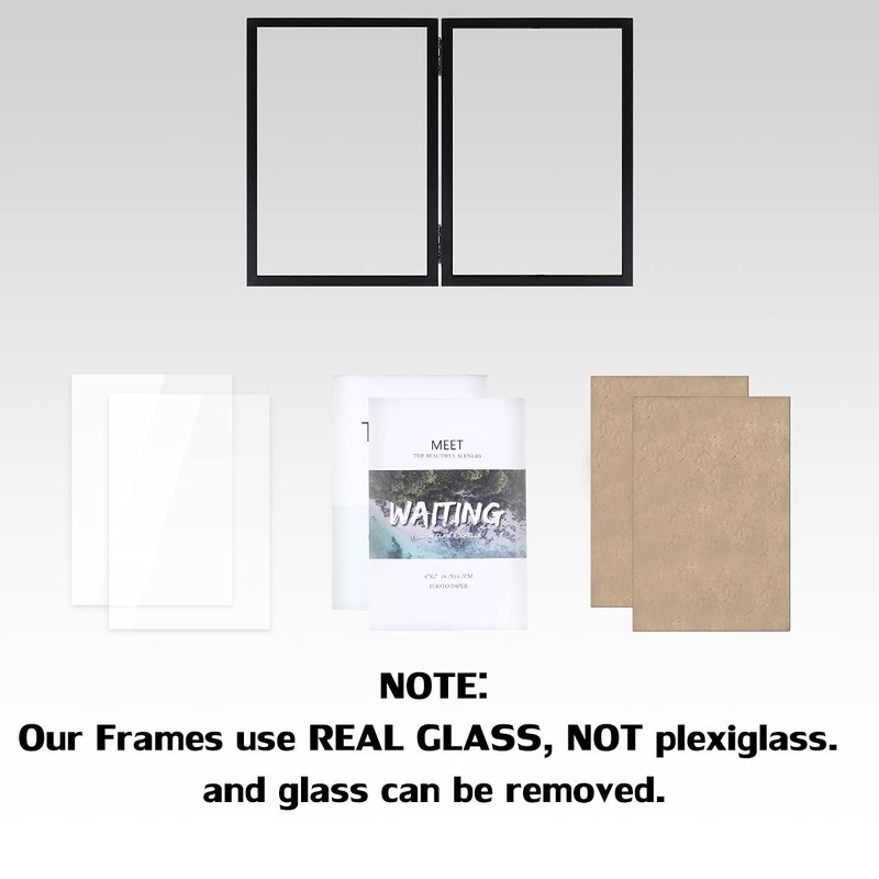 5x7 Double Picture Frames Hinged MDF Wood with Real Glass