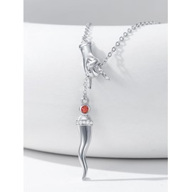 Seiyang Italian Horn Hand Necklace 925 Sterling Silver Cornicello and Mano Cornuto Lucky Protection Amulet Pendant Jewellery for Women, Base