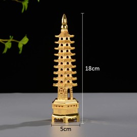 7'' Alloy Fengshui 9 Level Pagoda Wenchang Tower Statue Protection Business Rises Desk Decor Collectible Golden Color ZD112