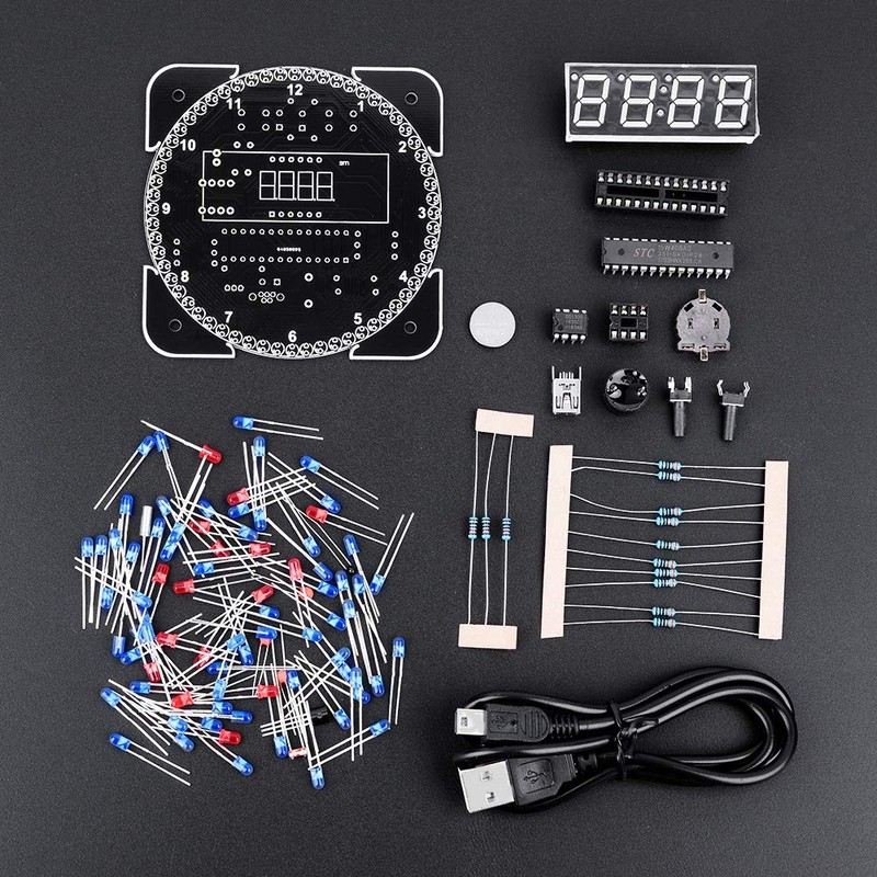 DIY Electronic Clock Kit, Multi-Function Light Control Rotation Digital LED