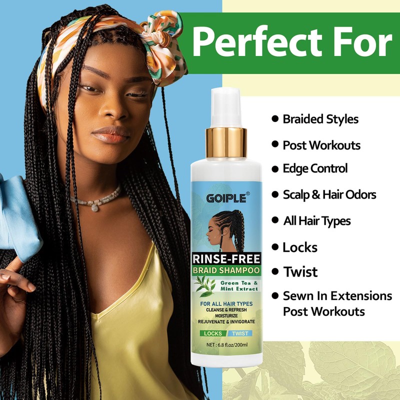 No-Water Braid Shampoo for Locs, Twists, Weaves - Rinse-Free, Dreadlock