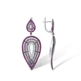 Santuzza Sterling Silver Pink Leaf Shape Earrings Pink Sapphire Cubic Zirconia Geometric Drop Earrings for Women