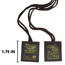 Our Lady of Mt Carmel and Her Promise Stamped Brown Leather Scapular, 21 In