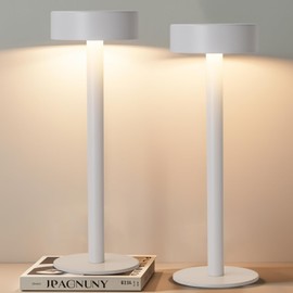 Briever 2 Pack Cordless Table Lamps, Rechargeable Battery Operated Lamp with 3 Colors Stepless Dimming, Portables LED Desk Lamp for Outdoor Dinner/Living Room/Bedroom/Restaurant/Patio/Camping (White)