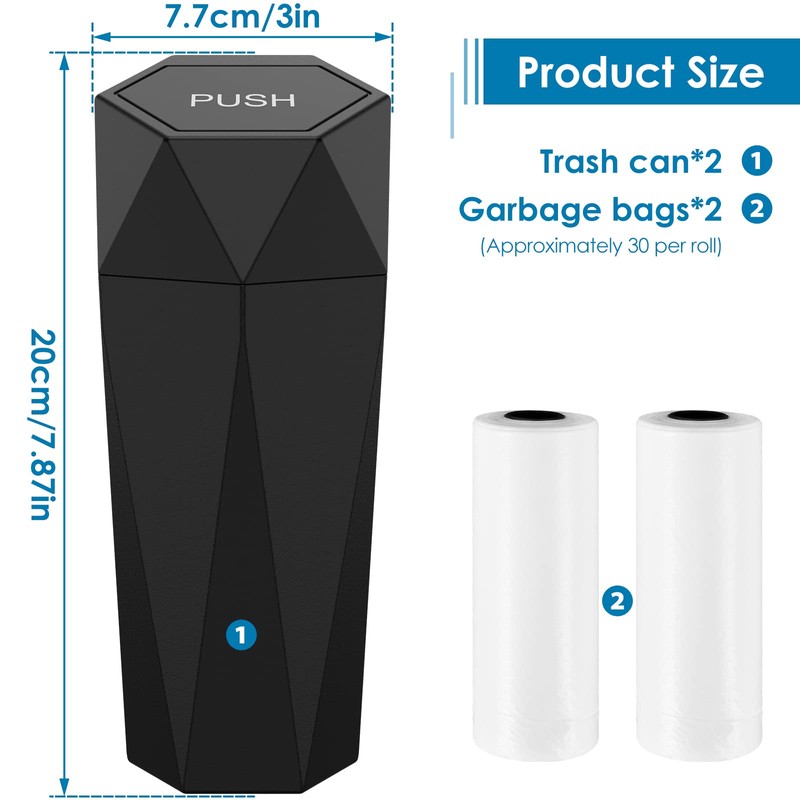 2Pcs Car Trash Cans, Leakproof Universal Mini Automatic Portable Garbage