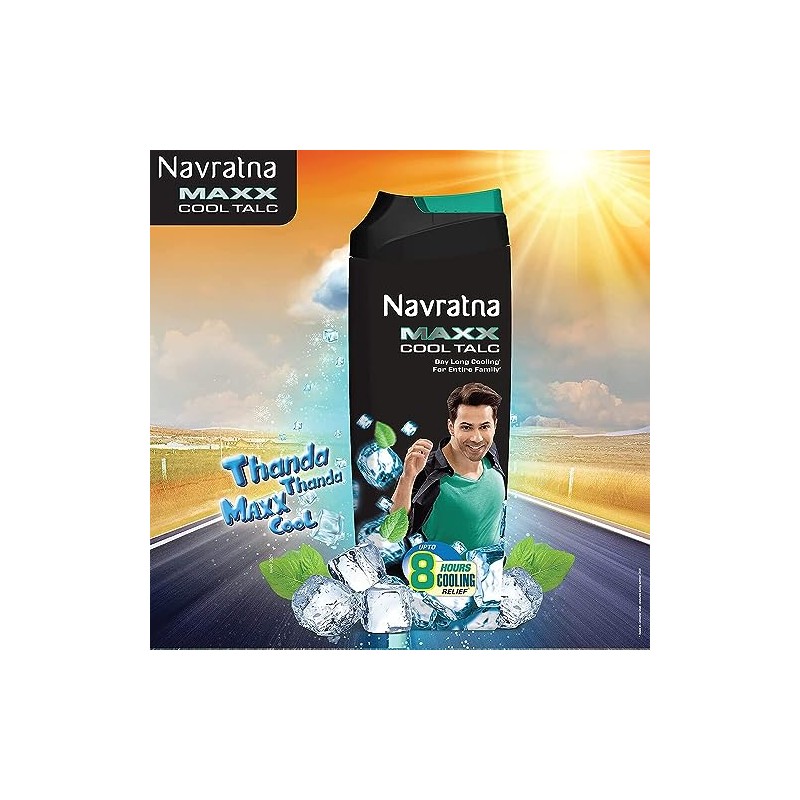Navratna Talco Maxx Cool, Talco Corporal Refrescante para Absorber