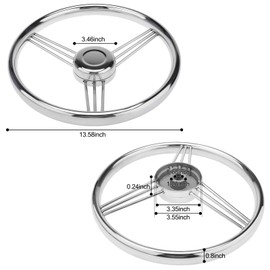 NovelBee 9 Spokes Stainless Steel Boat Steering Wheel with Finger Grips,Center Stainless Cap for Marine Boat (Dia.13-1/2")