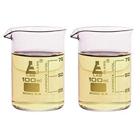 EISCO 2PK Griffin Beaker Shot Glasses, 3.3oz (100ml) - Scientific Laboratory Quality Borosilicate 3.3 Glass - Double Shot
