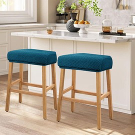 Lussenwert Stool Covers Rectangular Set of 4, Jacquard Vanity Stool Covers Stretch Washable Saddle Bar Stool Slipcover Bench Seat Protector with Elastic Bands Deep Teal