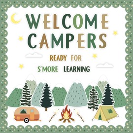 Camping Bulletin Board Kit Adventure Mountain Back to School Decor Tent Campfire Cutouts Welcome Campers Wall Decor for Classroom School Office 62PCS
