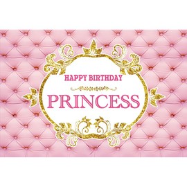 YongFoto 1.5 x 1 m Vinyl Photo Background Headboard Pink Leather Garland Happy Birthday Princess Girl Photography Background Photo Booth Party Banner Photo Studio Props
