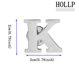 HOLLP Alphabet Jewelry A/C/J/K/M/S Letter Lapel Gift Initial English Pin for Women Men, Stainless Steel, no gemstone