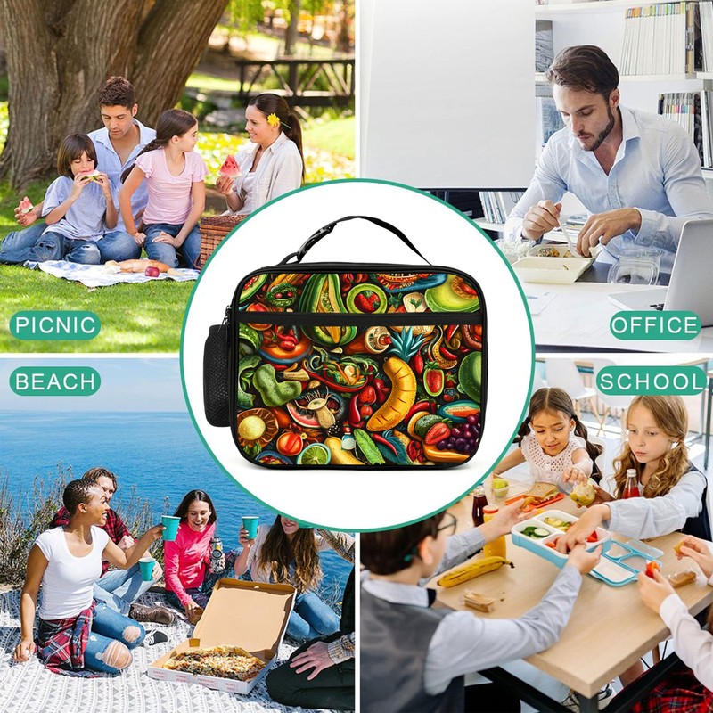 Mexican Fruit Lunch Bag Insulated Reusable Lunch Box Tote Bag