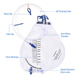 3 Pack 2000ml Sterile Urinary Drainage Bags with Anti-Reflux Chamber, Urine Bag with 48" Drainage Tube for Men and Women, Overnight Bedside Disposable