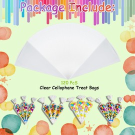 120PCS Cone Cellophane Bags 25 x 13 cm,Plastic Popcorn Clear Cone Bags for Party, Clear Cone Shaped Treat Bags with Twist Ties