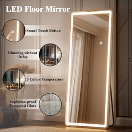 VETROVUE LED Full Length Mirror - 71" x 26" Mirror Full Length with Rounded Corner, Floor Standing for Bedroom/Dressing Room, 3 Color Lighting, White