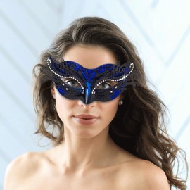 BCARICH 2025 New Masquerade Mask for Women, Metal Filigree Venetian Mask with Sparkle Rhinestone for Mardi Gras