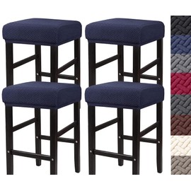 HFCNMY Stool Covers Rectangle,4 Pack Stretch Rectangle Bar Stool Covers Jacquard Vanity Stool Cover Washable Counter Stool Covers Bar Stool Seat Covers Saddle Seat Cover with Elastic Bands Blue