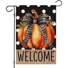 OQUAYA Fall Garden Flag 12x18 Inch Double Sided Outside, Autumn Pumpkin Welcome Seasonal Small Yard Outdoor Flag (White-Polka-Dot-NO.10)