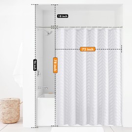 TURKIO 78 inch Shower Curtain Tall Shower Curtain 78 Inches Long White Tufted Chevron Striped Fabric Shower Curtains for Bathroom Modern Shabby Chic Waterproof Cloth Shower Curtains, White