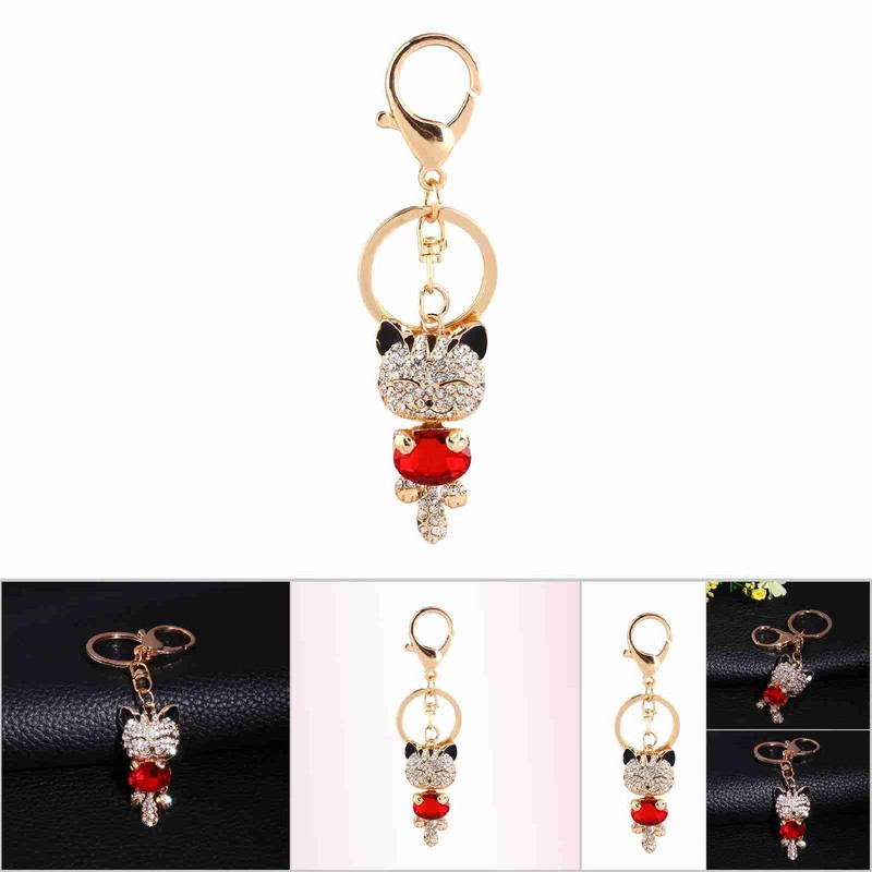 Hztyyier 3D Kitten Key Ring, Crystal Rhinestone Key Ring Charm