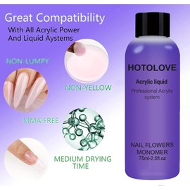 Acrylic Liquid Monomer and Powder Set- Professional Acrylic Nail Kit Acrylic Dip Powder with 5PCS Nail Brush 4 Colors White &Clear &Pink &Nude Pink for Nail Extension French Fake Nails Tips Art Set