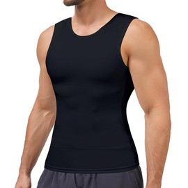 Wivzo Body Shaper Men's Sleeveless Elastic Tight Compression Shirt Tummy Control Undershirt Waist Shaper Tank Top Shapewear, black