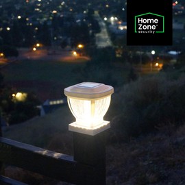 HOME ZONE Security Solar Post Cap Lights - Decorative Glass LED Outdoor 4x4 (3.5 x 3.5 in.) Post Lights, White (2-Pack)